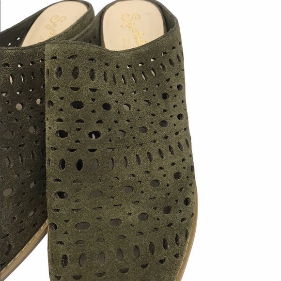 Seychelles Women's Green Suede Cutout Mules Heels - Picture 6 of 10